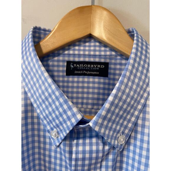 Tailor Byrd Men’s Stretch‎ Performance Button Down Light Blue Gingham Plaid XXL - Picture 5 of 8